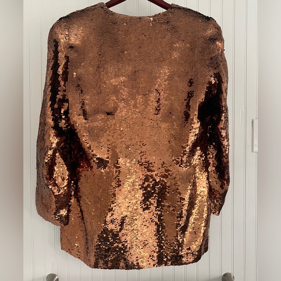 Vintage Oleg Cassini “Black Tie” label silk bronze sequin one-button blazer. XL. - Picture 4 of 5